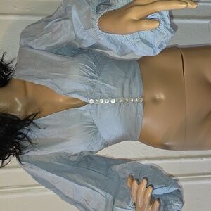 Just Me Light Blue Blouse with Button Detail